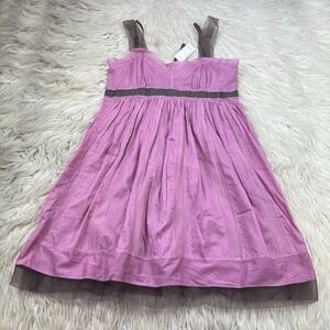 NWT LOFT Women's 6 Pink Gray Fit Flare Dress Fairycore Empire Y2K